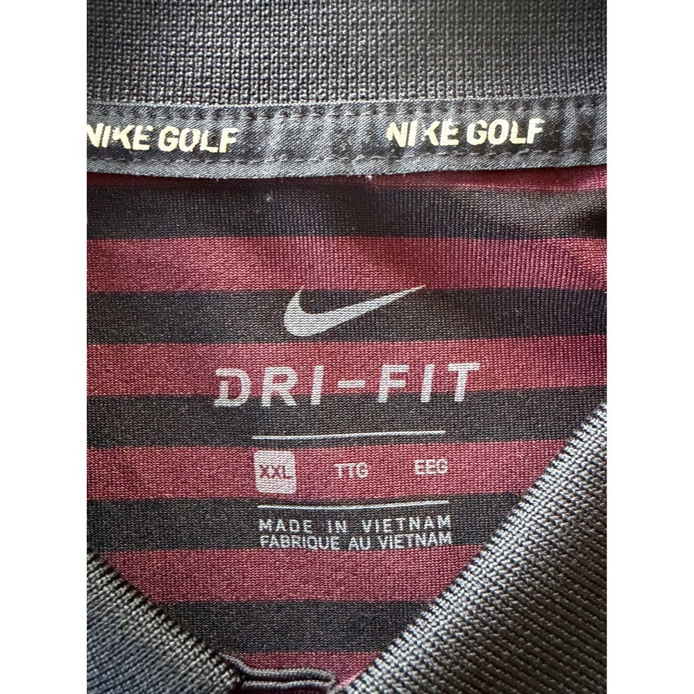Nike Golf Dri-FIT Polo Shirt Mens XXL Burgundy Black Striped Logo Performance - Picture 3 of 6